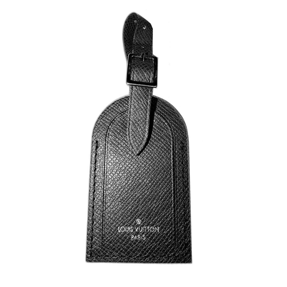 Louis Vuitton Black w/ Silver Accent Grained Leather Name Tag Large France
